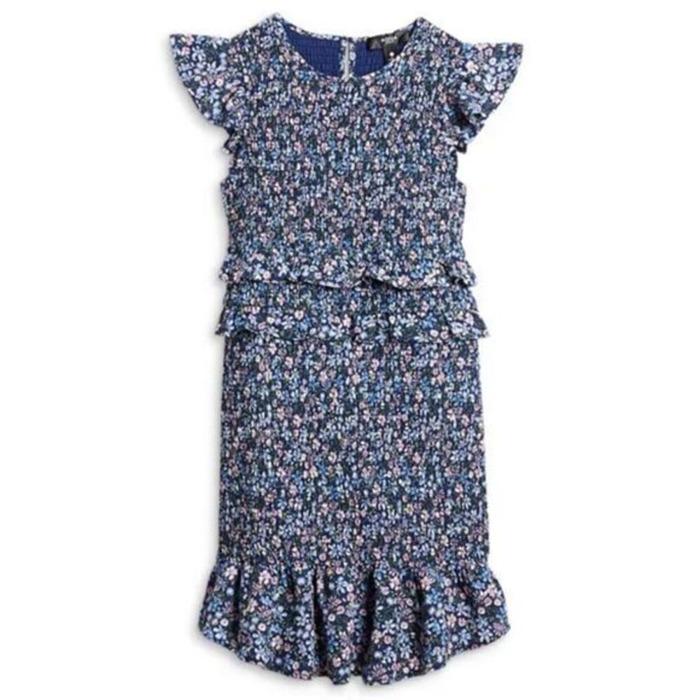 Aqua Girl Navy and Pink Floral Smocked Dress Size L